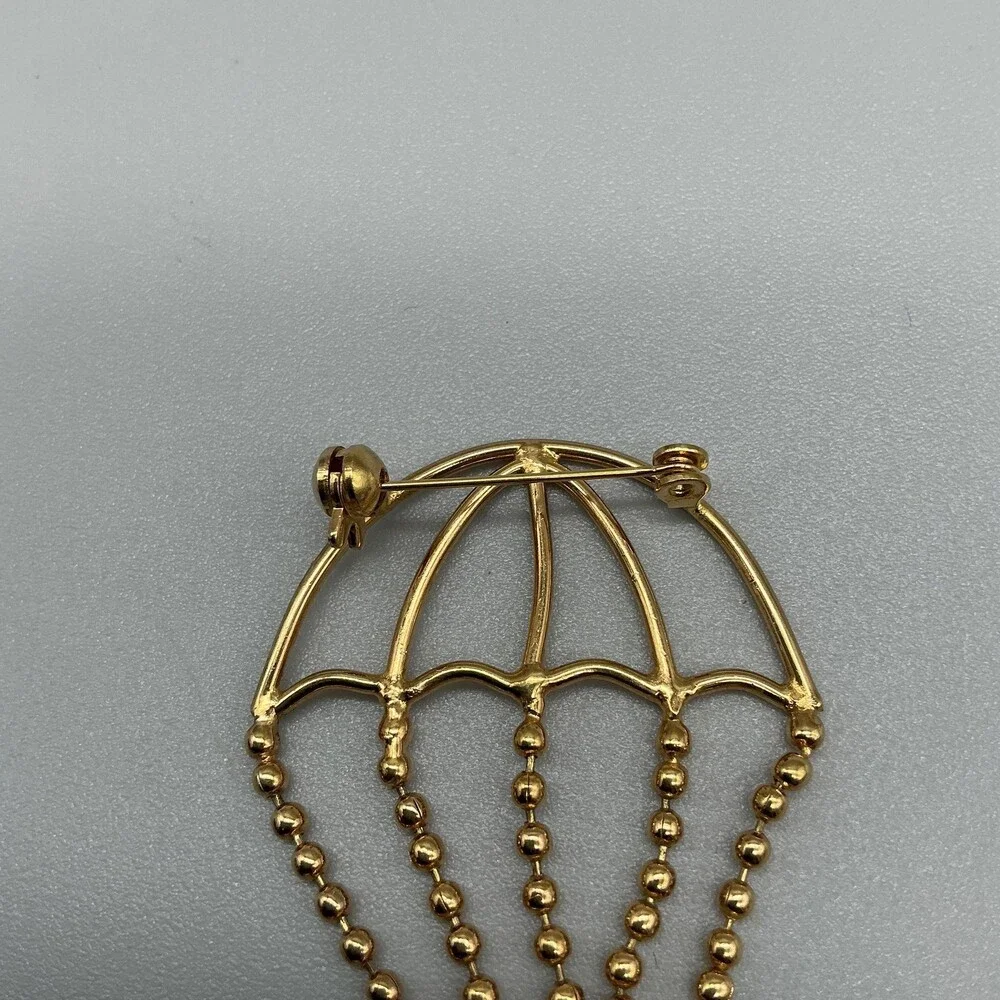 Vintage WF Womens Watch 22mm Black Dial Gold Tone Parachute Brooch New Battery